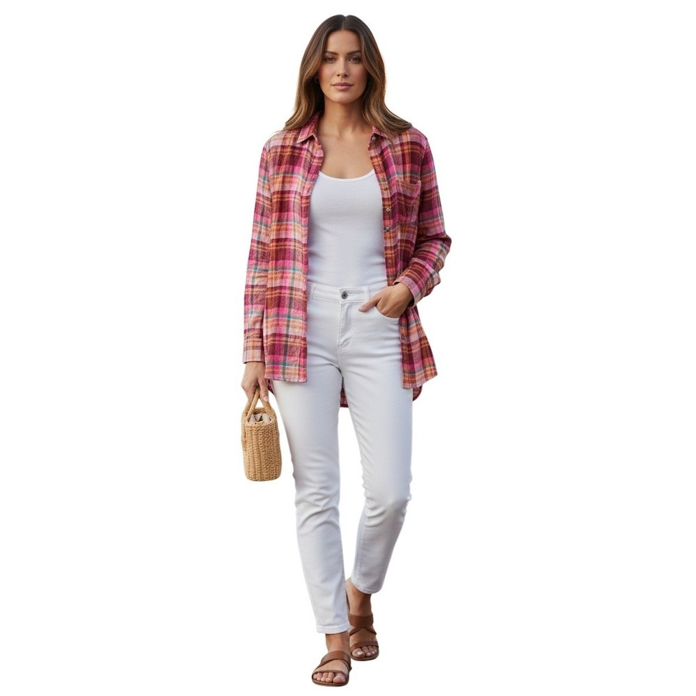 Beach Lunch Lounge Red Plaid Button Down Coastal Preppy Relaxed Fit S NWOT
